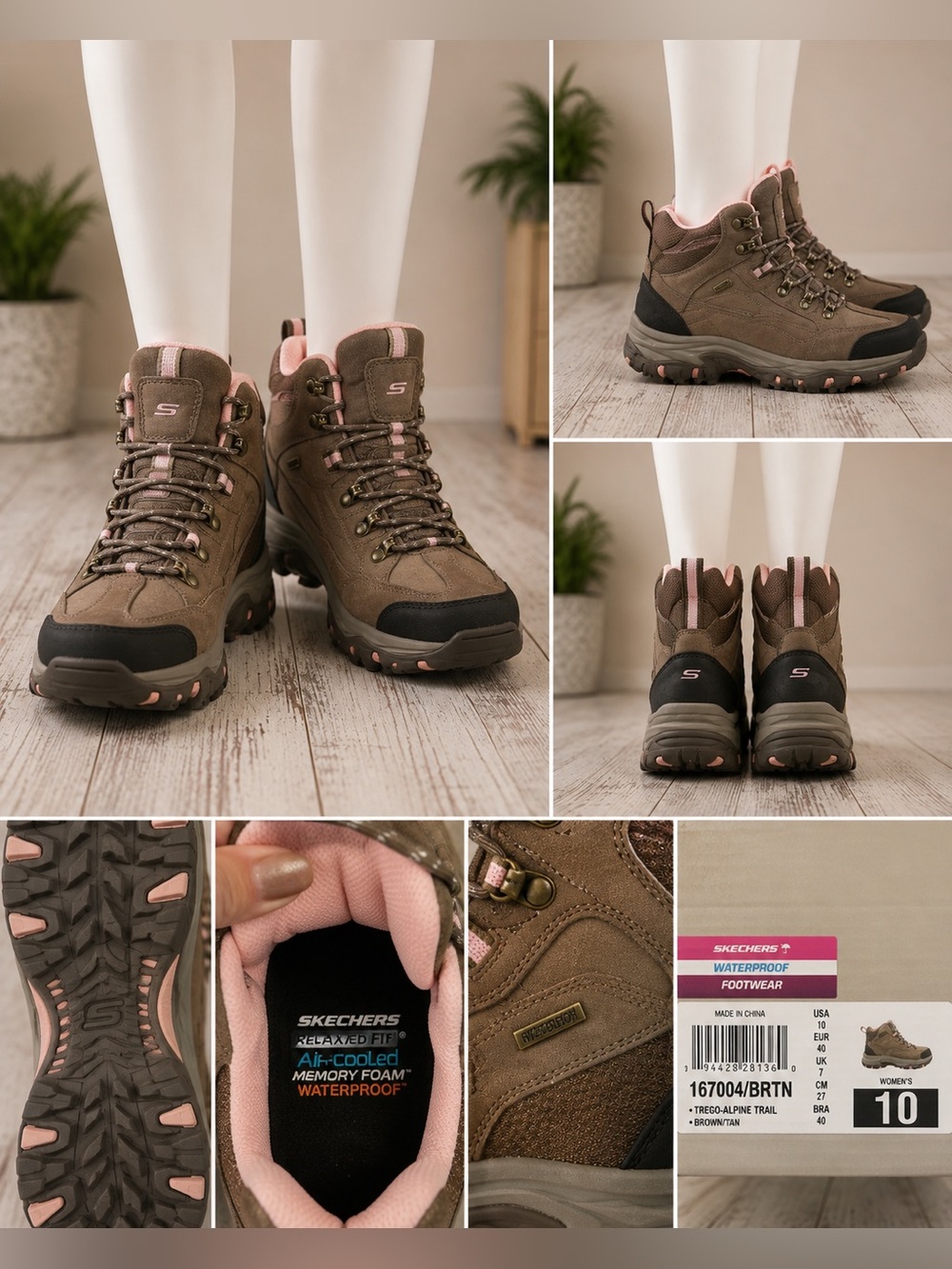 Skechers Women's Brown/Pink Waterproof Hiking Boots size 10